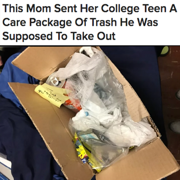 And this mom was fed up with her son not taking the trash out, so she mailed it to him when he went to college: