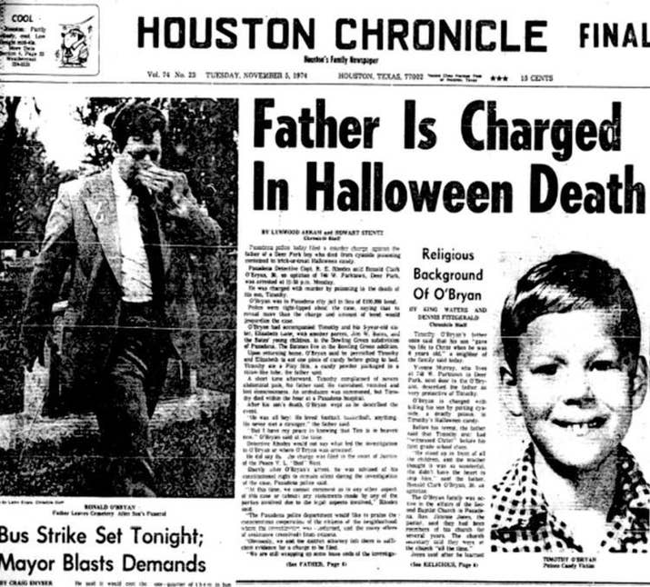 In 1974, 8-year-old Timothy O’Bryan died on Halloween evening after eating candy laced with cyanide. But the story has an even more horrific twist. It turned out the candy was poisoned by Timmy’s father, Ronald, who was in financial trouble and had taken out insurance policies on his children. In addition to Timmy, Ronald O’Bryan gave poisoned candy to four other children, including his daughter, Elizabeth. Thankfully, none of them ate it. O’Bryan was executed by lethal injection in 1984.