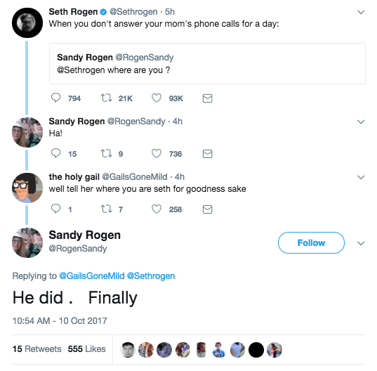 Seth Rogen's Mom Couldn't Find Her Son, So She Used Twitter To Call Him Out