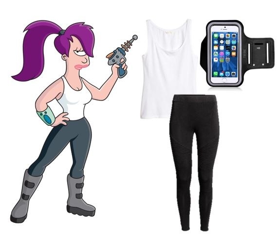 “Look, I'm scared too, but I'm more scared of disappointing myself.”Get Leela’s look with this simple white tank top ($5.99), biker leggings ($19.99), and iphone armband ($9.98) which also serves as a handy accessory to not lose your phone after a wild night of spiked apple cider and monster mashing (or trick-or-treating!)