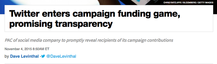 Similar to the kind of transparency the company promised in 2015 when Twitter began making federal campaign contributions