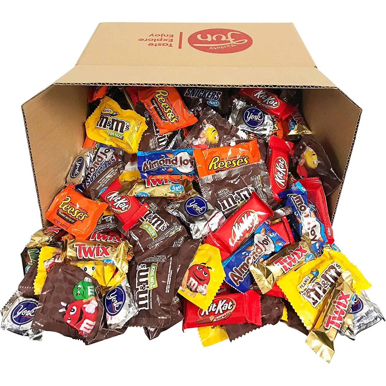 a box full of assorted wrapped candy