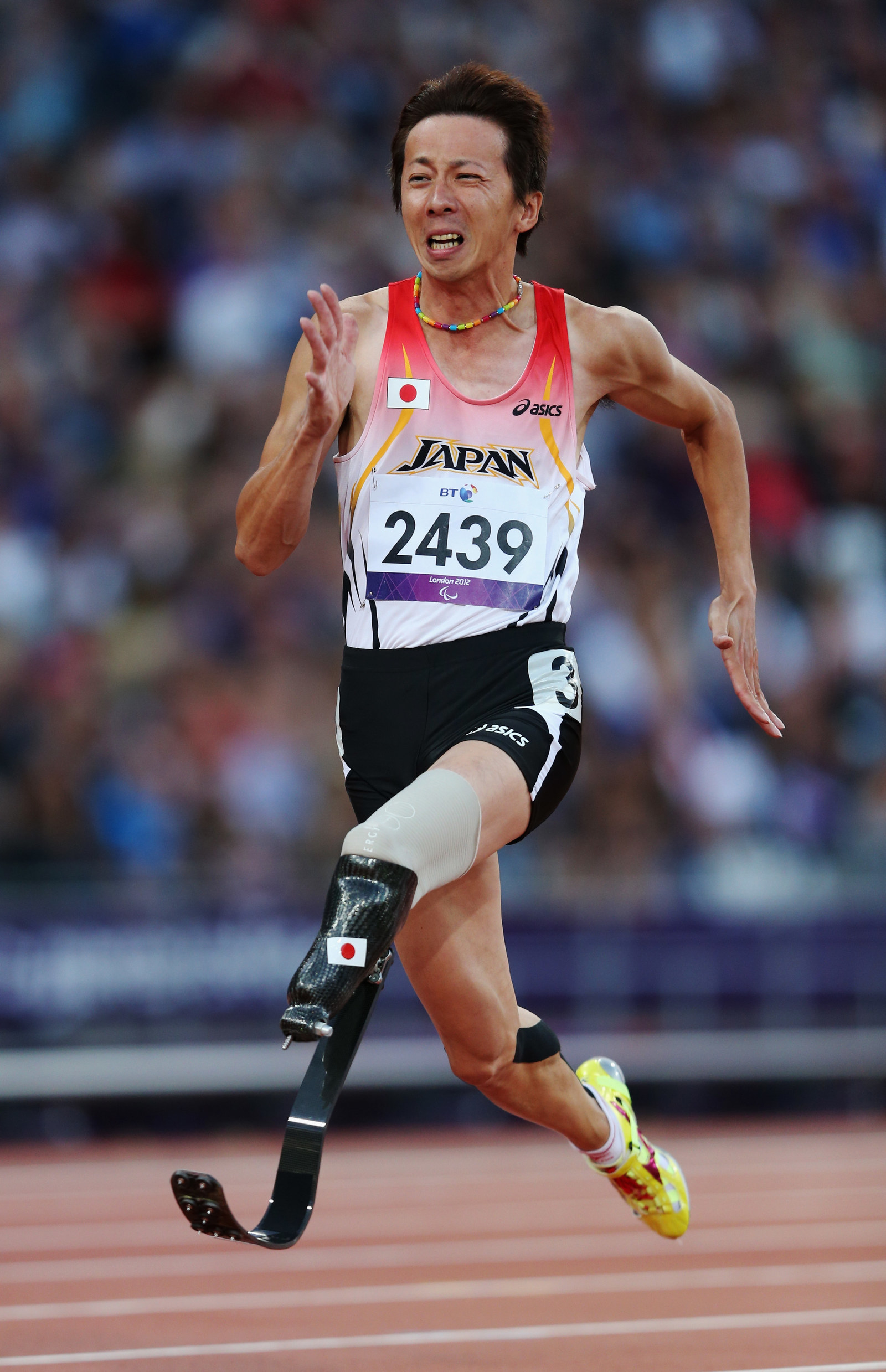 ロンドンパラリンピックでの春田選手の力走。自己ベスト記録は100mで11秒95。