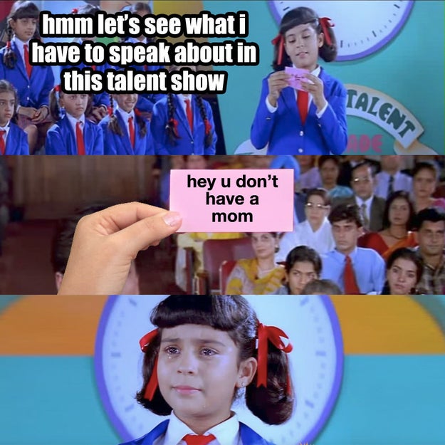Kid is kind of annoying but no one says anything to her because she is motherless. Everyday things remind this poor child of her motherlessness. One day at a junior talent show in school, THIS happens.