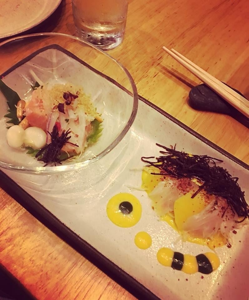 In this duo of "Sashimi meets Ceviche," you can enjoy Nikkei Ceviche, which features torched salmon marinated in yuzu sauce with pickled onion, Peruvian corns, and crisps, along with Madai Tiradito, or slices of red snapper and mango with shio kombu, aji amarillo mango sauce, and Harumaki crisps.