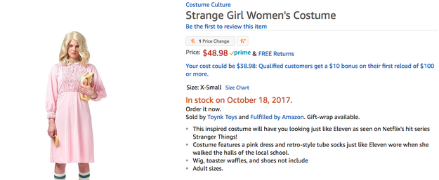 How dare you confuse this "Strange Girl Women's Costume" with Eleven from Stranger Things?