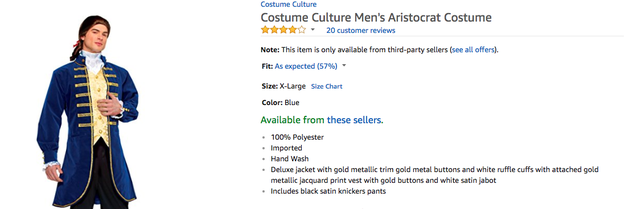 This "Men's Aristocratic Costume" certainly isn't supposed to be Alexander Hamilton from Hamilton.