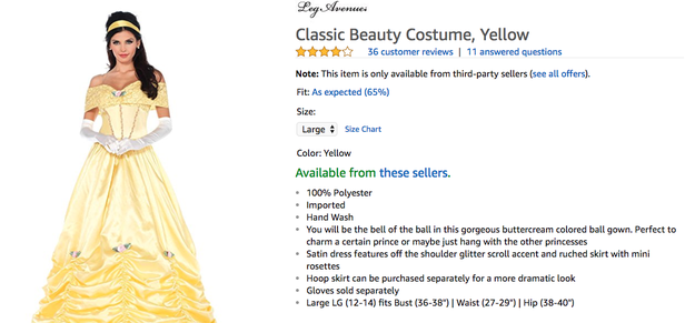 Frankly, you're mistaken if you think this "Classic Beauty Costume" is Belle from Beauty and the Beast.