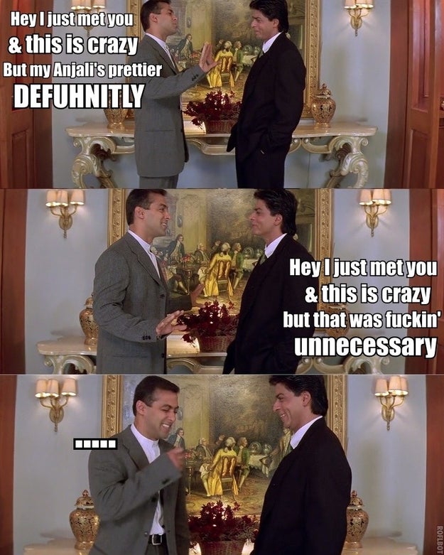 Meanwhile, Rahul and Aman bump into each other at a conference over a “Anjali calling” mix-up at the hotel’s reception. And Aman’s just… weird. This is not how you start a conversation.