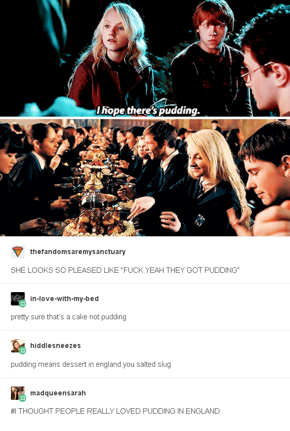 When Harry Potter fans were confused about British pudding.