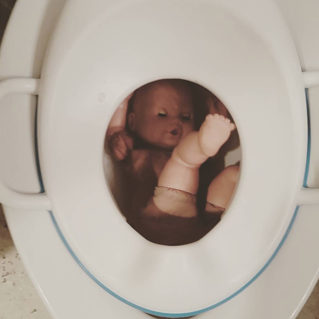 The child who decided her baby doll needed to go for a swim.