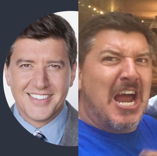 Left: Headshot of a childless man. Right: Candid shot of a father of two.