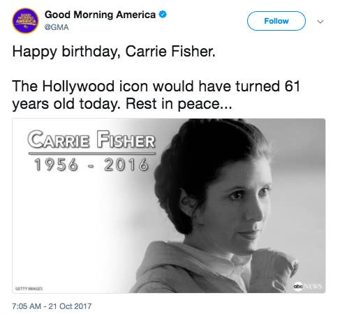 Mark Hamill remembers Carrie Fisher on her 65th birthday