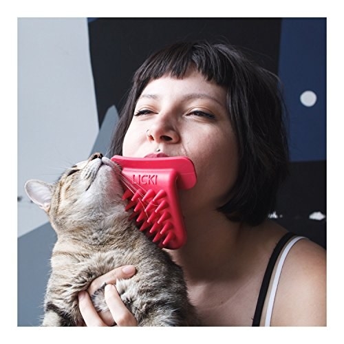 It's called the Licki and its actual purpose is so that you can LICK YOUR CAT (while brushing them, I guess?)