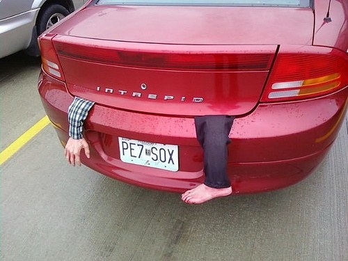 What you need: an inflatable doll; your car.Place the doll in the trunk of your car, with one arm and feet dangling out. Pick up your friends for the Halloween party and wait for the doll to do the work.