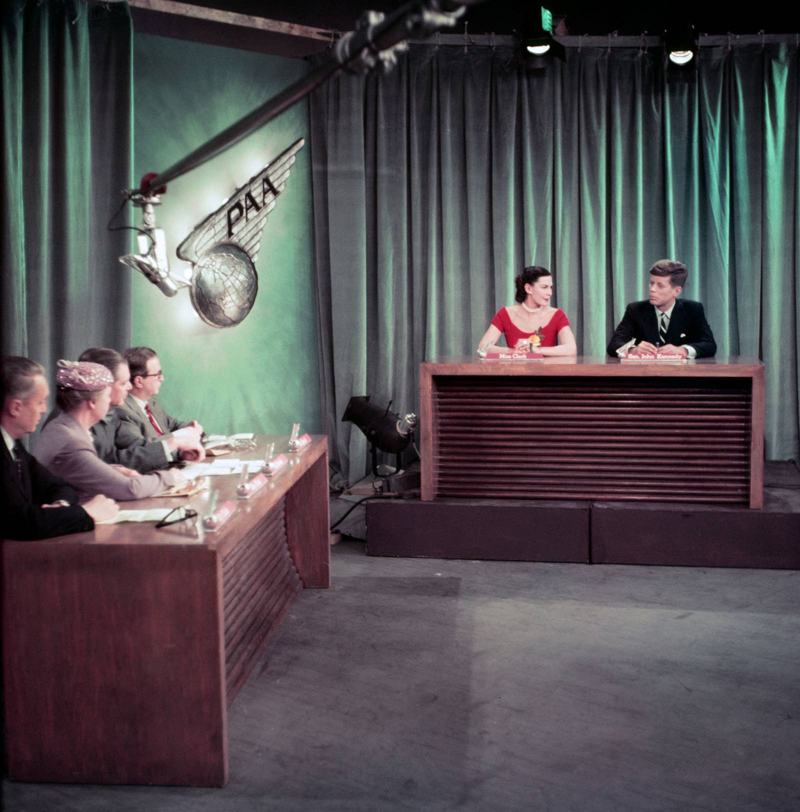 Kennedy participates in a panel discussion on NBC's Meet the Press, which aired on Feb. 14, 1954.