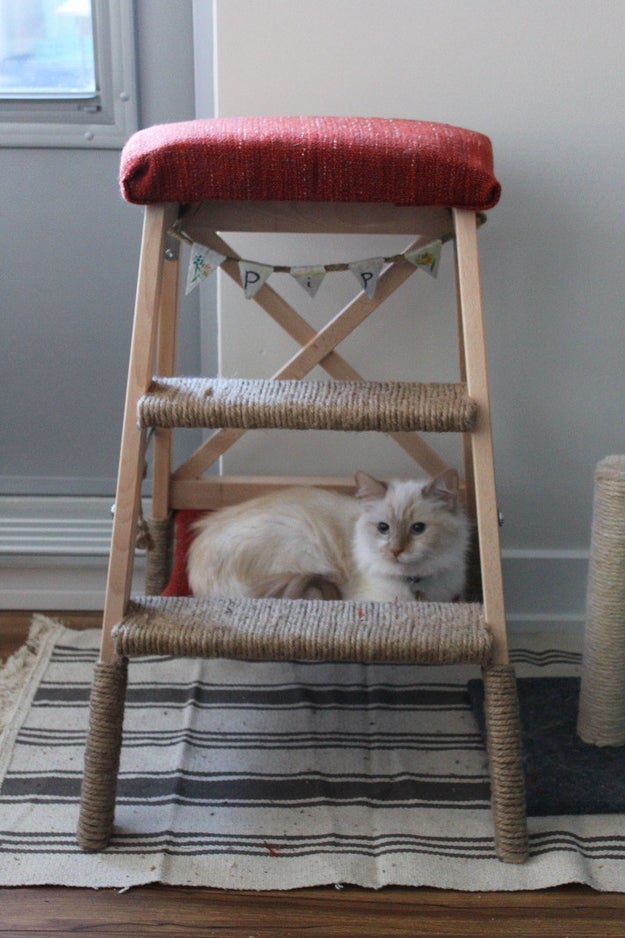 This scratching post with a built-in hammock.