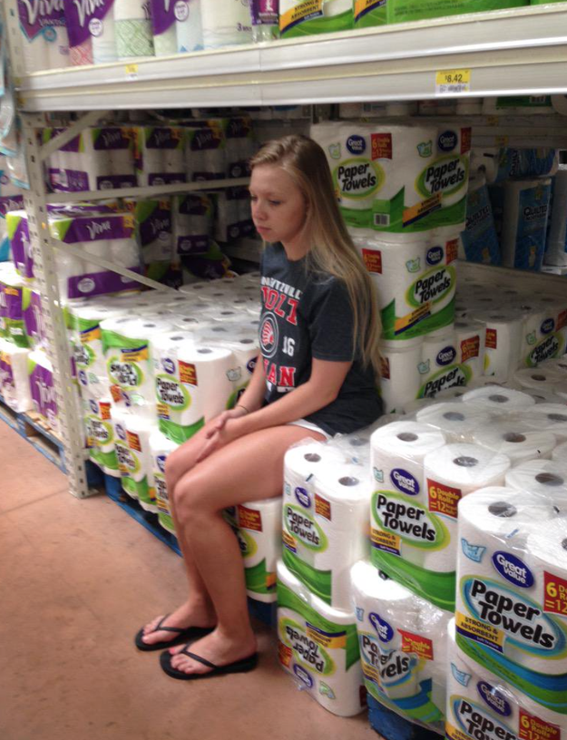 Sat on a toilet paper throne at the grocery store like goddamn royalty.