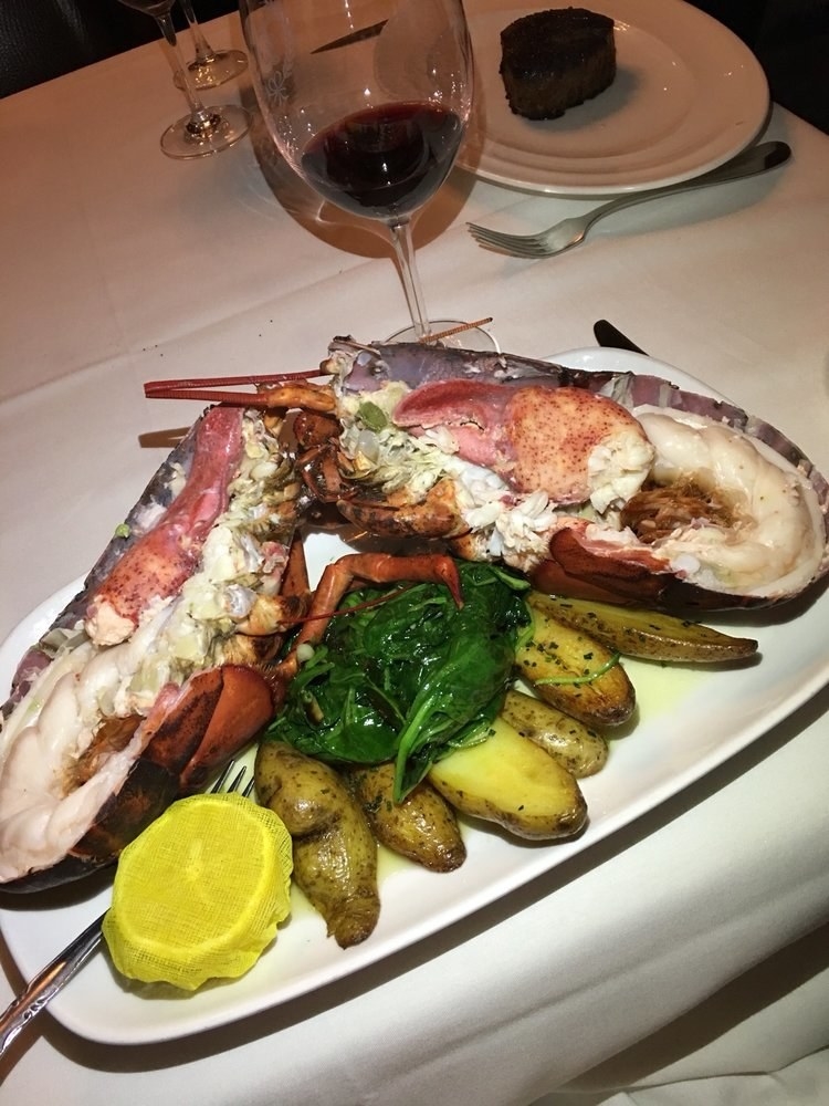 Prepared steamed or Newberg Style, the 3-pound market lobster is enough to feed two or more. The lobster meat is juicy, flavorful, and succulent, and the dish is served with generous sides of steamed spinach and fingerling potatoes.