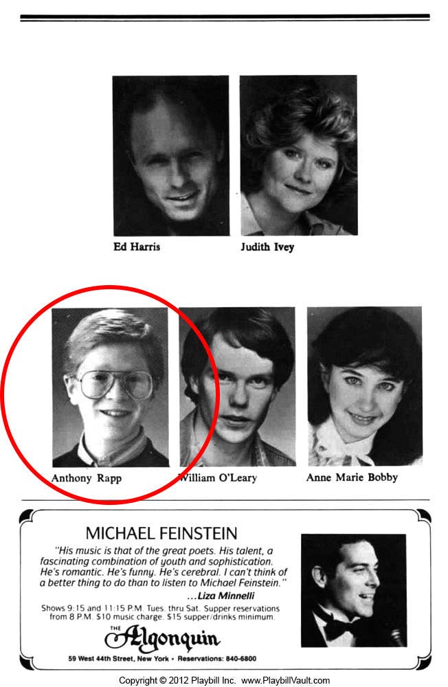 A page from the Playbill program for Precious Sons (Rapp is circled).