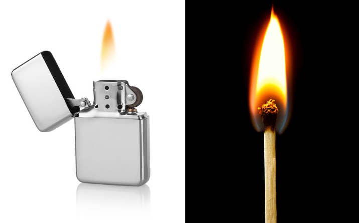 The Döbereiner Lamp, invented by Johann Wolfgang Döbereiner in 1824, is credited with being the first push-button lighter. Dangerous matches were created before that, but safe, practical friction matches in the form we know them today — i.e. a wooden stick with an ignitable tip — weren't invented until 1827.