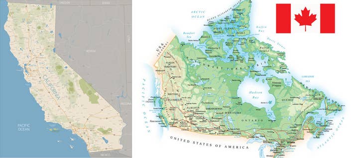 In 2016, the population of California was reported to be 39.25 million people. In 2017, the population of Canada is estimated to be 35.62 million. California is very big.