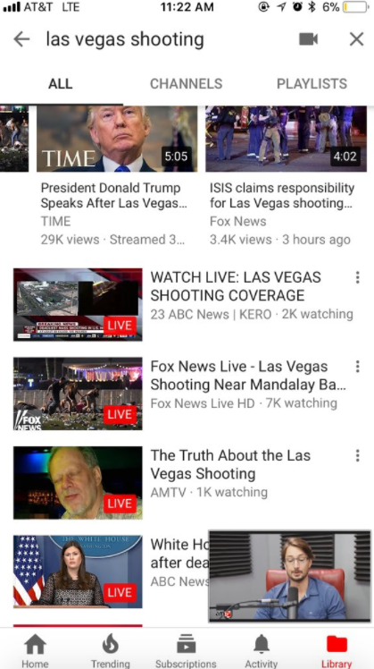 As early as the morning after the shooting, the third YouTube search result for "Las Vegas shooting" was for videos from "AMTV," a conservative conspiracy theory channel.