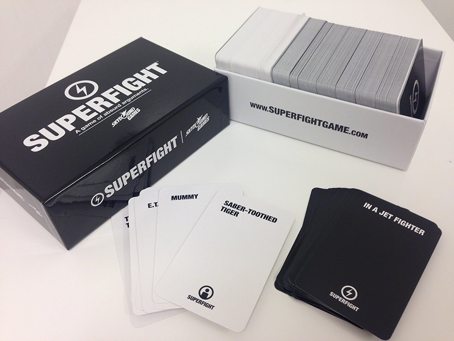 Superfight game box with cards displayed 