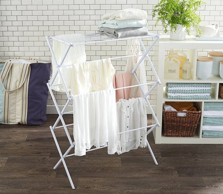 Rack can hold up to 32 lbs. of clothing and is both water-proof and mildew-resistant.Promising Review: 