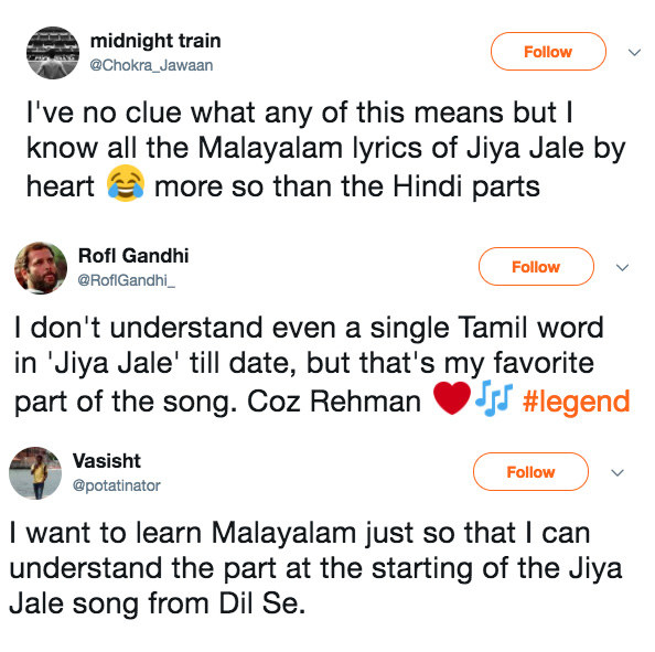 I Just Learned What The Malayalam Lyrics In Jiya Jale Are And I Honestly Can T Believe It