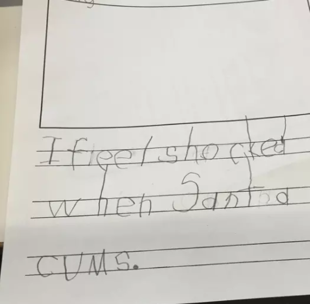 The parents who had to show up at parent-teacher conferences after their kid wrote this gem.