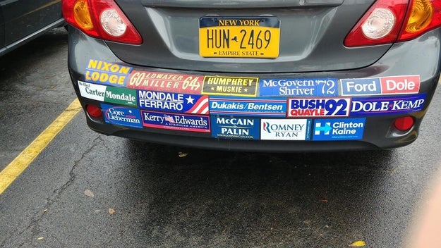 This car with all the bumper stickers of failed presidential candidates.