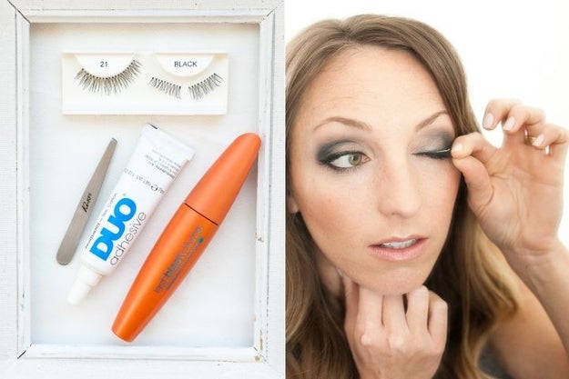 Cut fake lashes in half to apply the pieces evenly and prevent corner lifts.