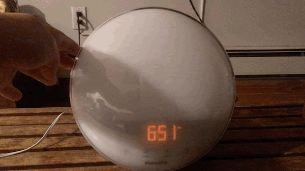 In fact the Philips, with its 20 light levels, is advertised for dual use as a bedside lamp (sorry, but my hard-won 1960s chrome eyeball sconce isn’t going anywhere). It also offers 20 volume levels, as well as five pre-loaded bird, nature, and other sounds, and a radio, though not one that automatically scans. The clock has a designated snooze button, but it can be snoozed by touching anywhere on its light as well.