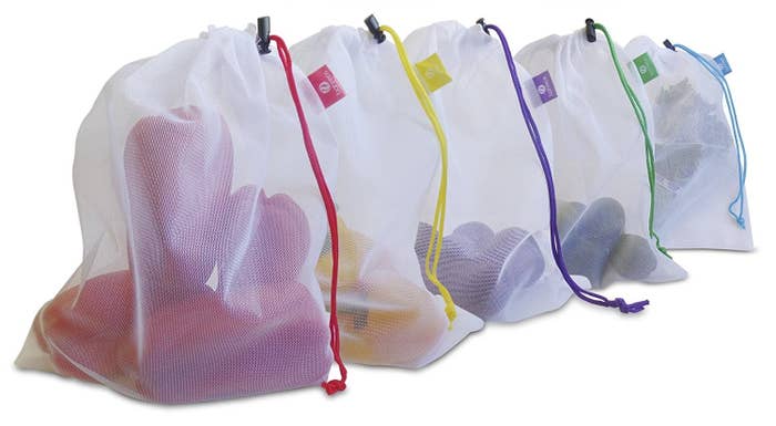 These bags are washable and reusable! Promising review: "I have ordered these twice because I wound up using them for transport and storage. Love them! Feels great to bypass all the plastic bags in the produce section, and the airflow helps to keep items fresh and does not create condensation that can rot some fruits and veggies." —kstGet a five-pack from Amazon for $8.97.