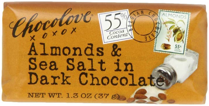 I'm a huge fan of Chocolove's Almonds & Sea Salt in Dark Chocolate bars! Get a pack of 12 on Amazon for $16.79+.
