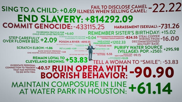 Thankfully, you won't be here long. We've designed a very sophisticated point system to determine whether you should get into The Good Place or The Bad Place.