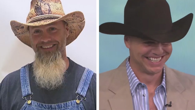 Before: Scruffy farmboy. After: Hunky cowboy.