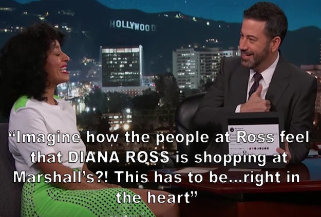 And while Tracee couldn't quite explain why her mom was shopping at Marshall's (but really, doesn't every mom shop at Marshall's?!), Jimmy was quick to point out that this was totally a missed opportunity for some cross-promotion with fellow discount chain, Ross.