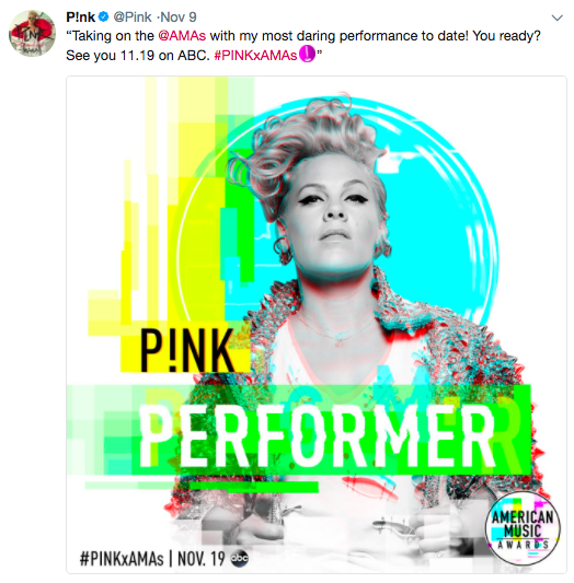 Gorgeous, ever-beautiful, and BAMF Pink is ready to blow us all away with her opening number for the AMAs this Sunday.