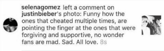 And when Selena ended the shade-fest with this comment. #AllLove