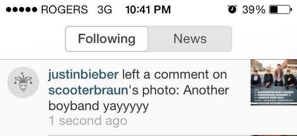 And when Justin Bieber commented on Scooter Braun's Insta, shading UK boy band Rixton.