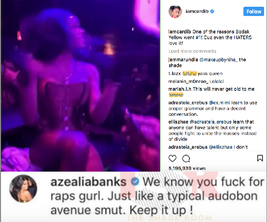 When Azealia Banks commented this on Cardi B's post that called Banks a "hater."