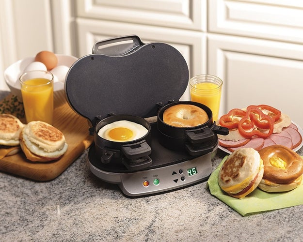 A dual breakfast sandwich maker, because 1) it's a great way to motivate you to actually eat breakfast 2) your roommates will also want one once they smell yours.