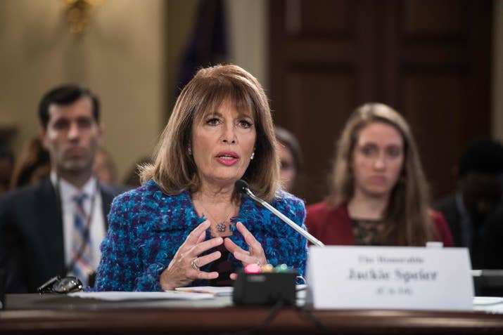 Rep. Jackie Speier speaks during a House Administration Committee hearing on preventing sexual harassment in the congressional workplace, November 14.