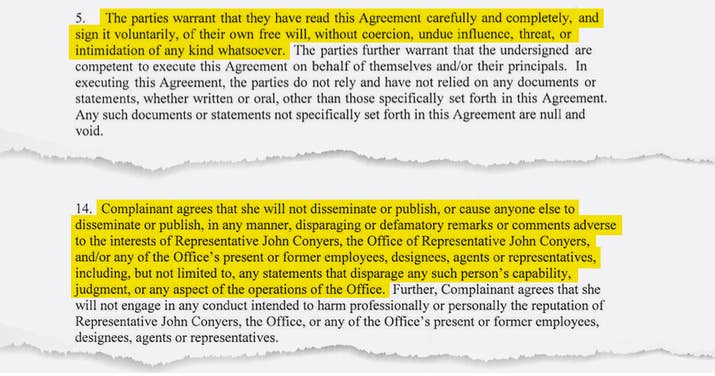 John Conyers Sexual Harassment Agreement