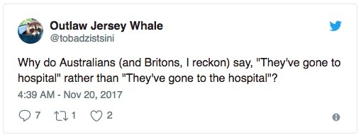 This grammatical difference is because we're referring to hospital without the 'the' as it is about the care we're receiving and not the building. Going to the hospital is going to a building, going to hospital is because we've needed medical attention.