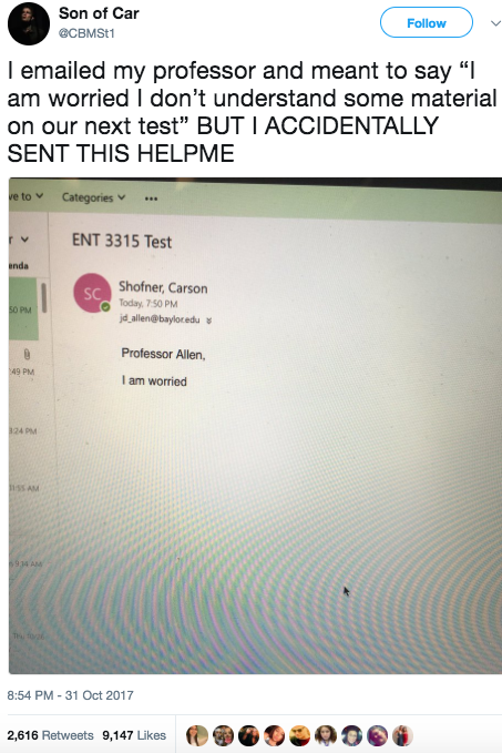 This student, who accidentally emailed his professor this: