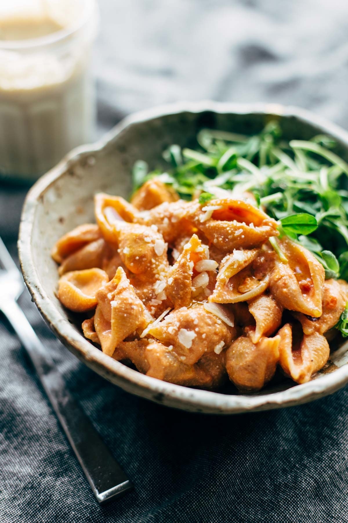 All you need is your favorite type of pasta, canned marinara sauce, and cashews to make this creamy weeknight dinner. You can add some greens on the side if you're feeling fancy. Get the recipe.