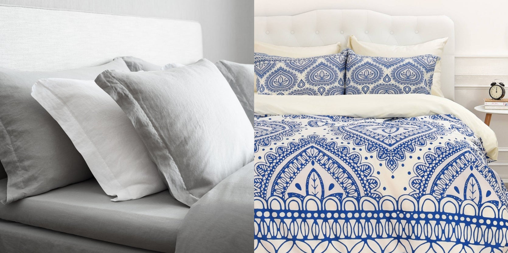Navy, Baby Blue Damask Bedding Set in Full Queen King, Damask Print Cotton  Sateen Moroccan Style, Boho Bedding, 6 Pc Duvet Cover & Sheet Set 